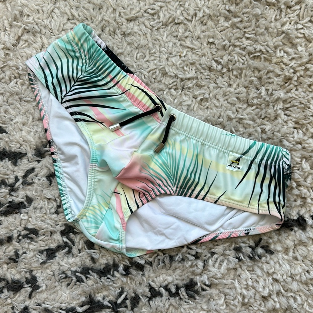 Men's Palm-Print Swim Trunks - Light Green - Picture 2 of 6